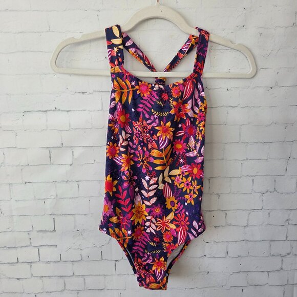 Garnet Hill Girls Size 8 Wave Rider Scrunch Back One Piece Swimsuit Floral NEW - Picture 1 of 8